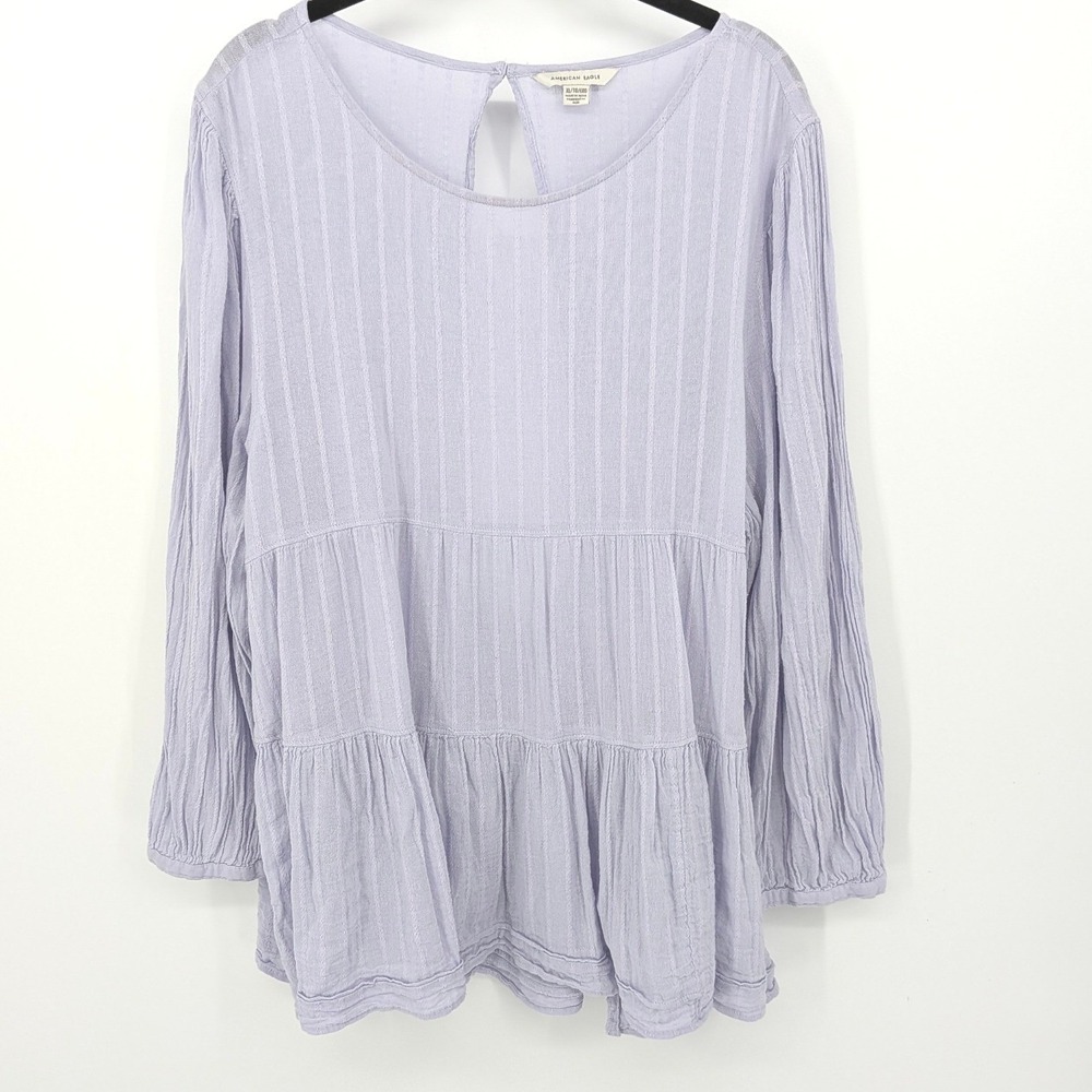 American Eagle Tunic Top Tiered Babydoll Womens XL Purple Open Back Long Sleeve